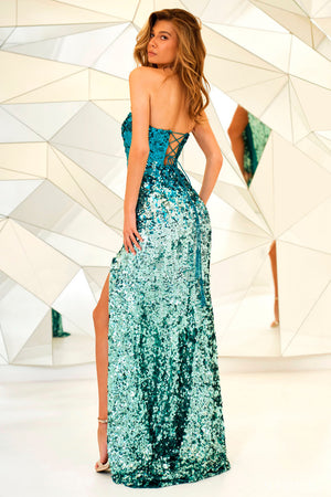 Sherri Hill 55306 prom dress images.  Sherri Hill 55306 is available in these colors: Jade Ombre, Purple Ombre, Peacock Ombre.