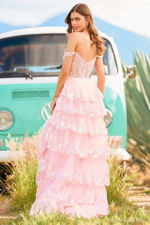 Sherri Hill 55500 blush prom dresses images.  Sherri Hill 55500 is available in these colors: Black, Ivory, Light Blue, Blush