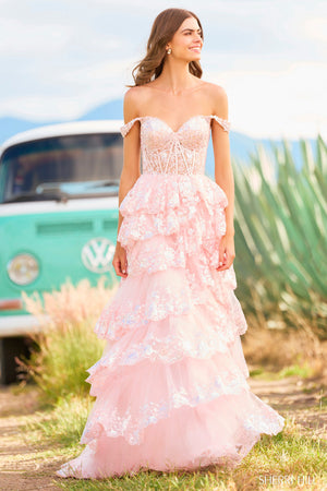 Sherri Hill 55500 blush prom dresses images.  Sherri Hill 55500 is available in these colors: Black, Ivory, Light Blue, Blush