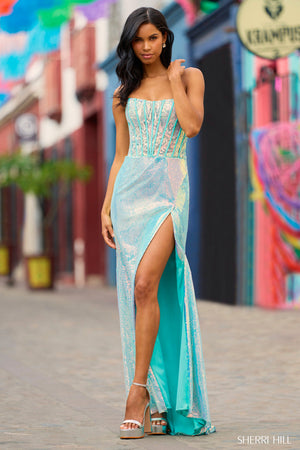 Sherri Hill 55574 aqua prom dresses images.  Sherri Hill 55574 is available in these colors: Aqua