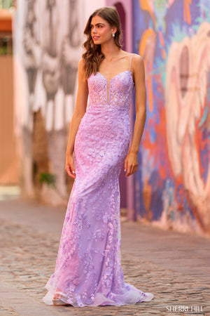 Sherri Hill 55589 lilac prom dresses images.  Sherri Hill 55589 is available in these colors: Light Blue, Lilac