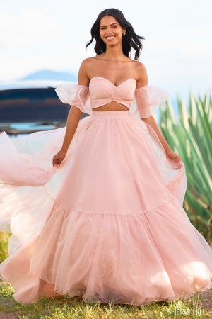 Sherri Hill 55603 nude prom dresses images.  Sherri Hill 55603 is available in these colors: Magenta, Nude, Blush, Aqua