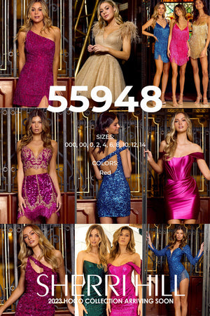 Sherri Hill 55948 prom dress images.  Sherri Hill 55948 is available in these colors: Red.