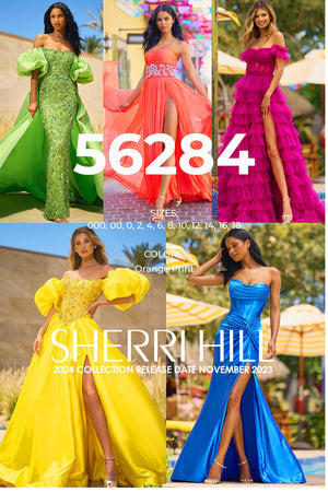 Sherri Hill 56284 prom dress images.  Sherri Hill 56284 is available in these colors: Orange Print.