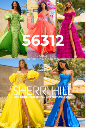 Sherri Hill 56312 prom dress images.  Sherri Hill 56312 is available in these colors: Black Print.