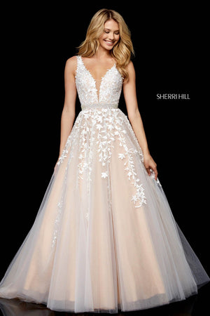 Sherri Hill 11335 prom dress images.  Sherri Hill 11335 is available in these colors: Ivory Nude, Black Nude, Blush, Light Blue, Red, Gold.