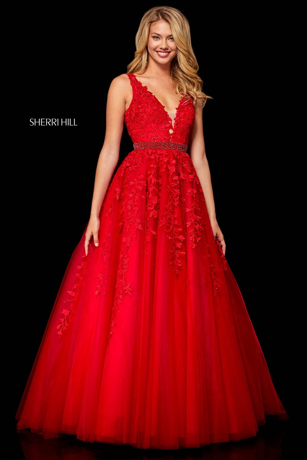 Sherri Hill 11335 prom dress images.  Sherri Hill 11335 is available in these colors: Ivory Nude, Black Nude, Blush, Light Blue, Red, Gold.