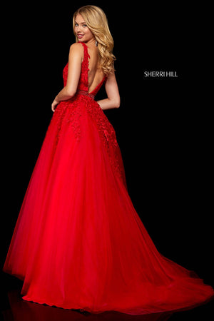 Sherri Hill 11335 prom dress images.  Sherri Hill 11335 is available in these colors: Ivory Nude, Black Nude, Blush, Light Blue, Red, Gold.