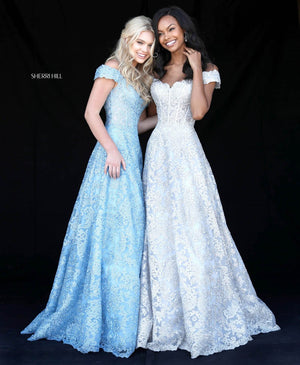 Sherri Hill 51573 prom dress images.  Sherri Hill 51573 is available in these colors: Gold, Light Blue, Silver, Black, Ivory.