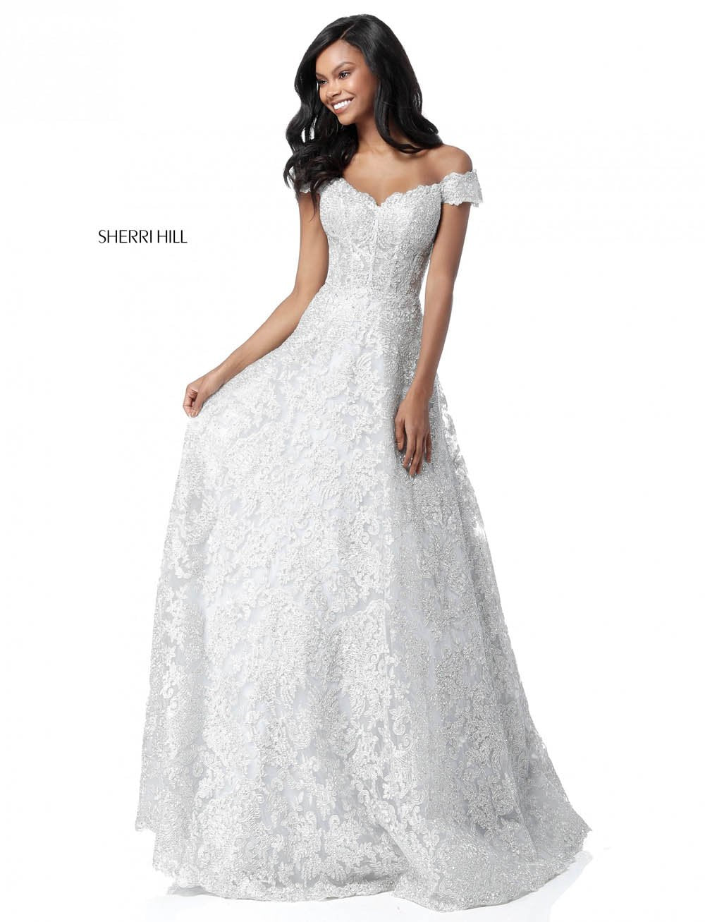 Sherri Hill 51573 prom dress images.  Sherri Hill 51573 is available in these colors: Gold, Light Blue, Silver, Black, Ivory.