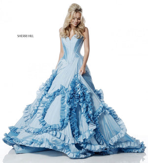 Sherri Hill 51578 prom dress images.  Sherri Hill 51578 is available in these colors: Light Blue, Blush, Black, Red, Pink, Ivory, Fuchsia, Yellow.