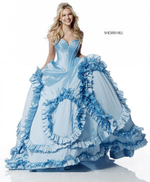 Sherri Hill 51578 prom dress images.  Sherri Hill 51578 is available in these colors: Light Blue, Blush, Black, Red, Pink, Ivory, Fuchsia, Yellow.