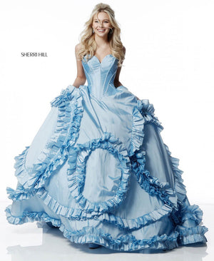 Sherri Hill 51578 prom dress images.  Sherri Hill 51578 is available in these colors: Light Blue, Blush, Black, Red, Pink, Ivory, Fuchsia, Yellow.