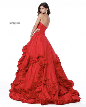 Sherri Hill 51578 prom dress images.  Sherri Hill 51578 is available in these colors: Light Blue, Blush, Black, Red, Pink, Ivory, Fuchsia, Yellow.