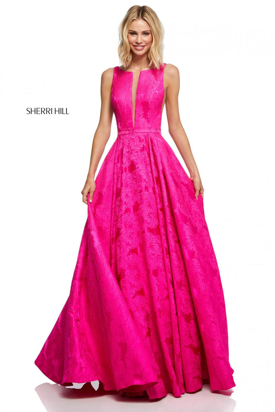 Sherri Hill 51703 prom dress images.  Sherri Hill 51703 is available in these colors: Lilac, Light Blue, Ivory, Black, Fuchsia, Royal, Green, Red.