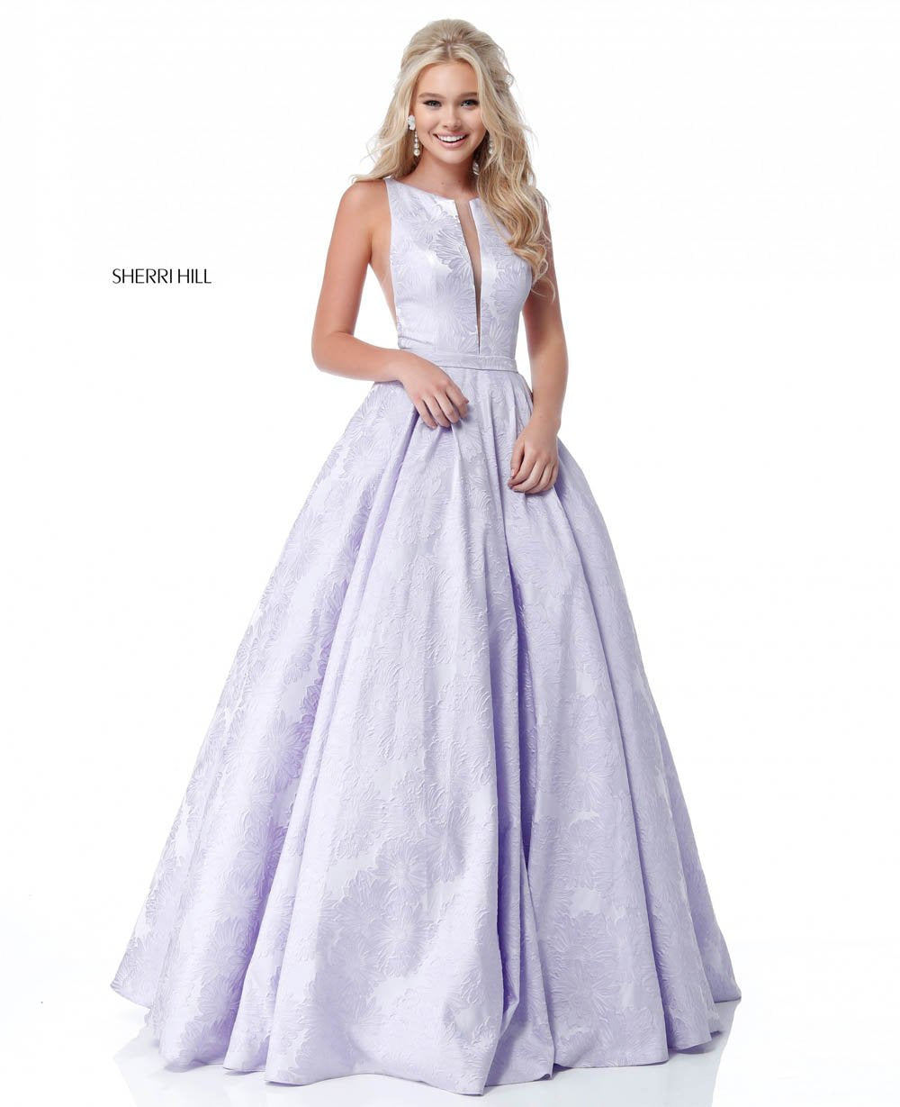 Sherri Hill 51703 prom dress images.  Sherri Hill 51703 is available in these colors: Lilac, Light Blue, Ivory, Black, Fuchsia, Royal, Green, Red.