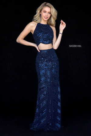 Sherri Hill 52063 prom dress images.  Sherri Hill 52063 is available in these colors: Red, Silver, Black, Ivory, Navy, Gold, Emerald, Pink, Light Blue.