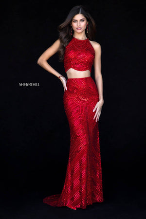 Sherri Hill 52063 prom dress images.  Sherri Hill 52063 is available in these colors: Red, Silver, Black, Ivory, Navy, Gold, Emerald, Pink, Light Blue.