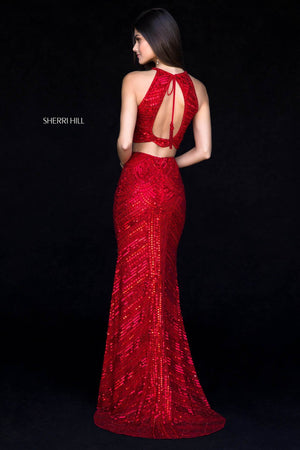 Sherri Hill 52063 prom dress images.  Sherri Hill 52063 is available in these colors: Red, Silver, Black, Ivory, Navy, Gold, Emerald, Pink, Light Blue.