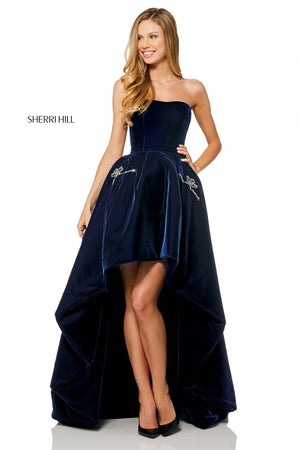 Sherri Hill 52144 prom dress images.  Sherri Hill 52144 is available in these colors: Black, Navy.