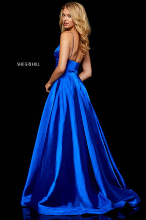 Sherri Hill 52195 prom dress images.  Sherri Hill 52195 is available in these colors: Red, Fuchsia, Turquoise, Gold, Mocha, Black, Wine, Teal, Dark Royal, Emerald, Gunmetal, Lilac, Rose, Light Blue, Yellow.
