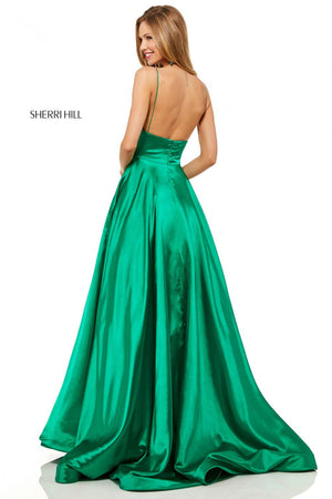 Sherri Hill 52195 prom dress images.  Sherri Hill 52195 is available in these colors: Red, Fuchsia, Turquoise, Gold, Mocha, Black, Wine, Teal, Dark Royal, Emerald, Gunmetal, Lilac, Rose, Light Blue, Yellow.