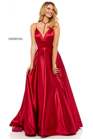 Sherri Hill 52195 prom dress images.  Sherri Hill 52195 is available in these colors: Red, Fuchsia, Turquoise, Gold, Mocha, Black, Wine, Teal, Dark Royal, Emerald, Gunmetal, Lilac, Rose, Light Blue, Yellow.