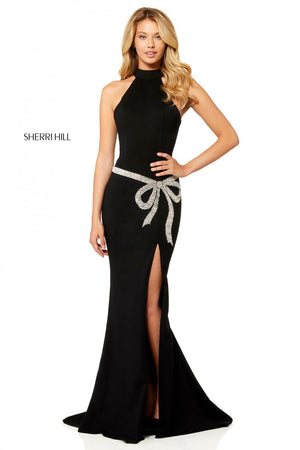 Sherri Hill 52288 prom dress images.  Sherri Hill 52288 is available in these colors: Ivory Silver, Red Silver, Black Silver, Candy Pink Silver.