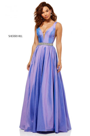 Sherri Hill 52414 prom dress images.  Sherri Hill 52414 is available in these colors: Ivory, Light Blue, Lilac, Yellow, Pink.