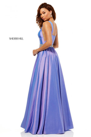 Sherri Hill 52414 prom dress images.  Sherri Hill 52414 is available in these colors: Ivory, Light Blue, Lilac, Yellow, Pink.