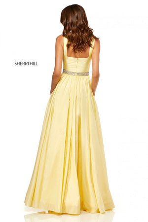 Sherri Hill 52414 prom dress images.  Sherri Hill 52414 is available in these colors: Ivory, Light Blue, Lilac, Yellow, Pink.