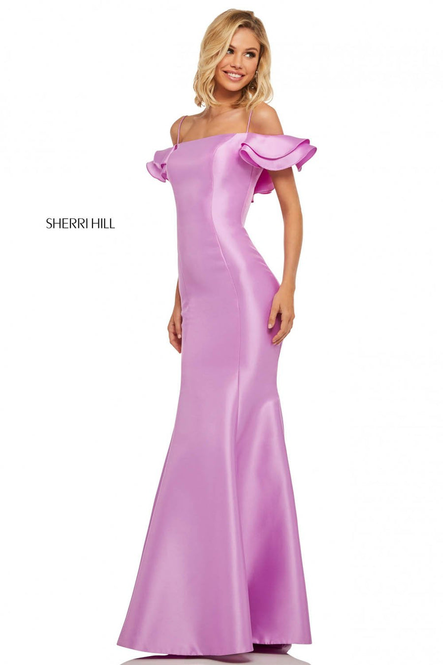Sherri Hill 52467 prom dress images.  Sherri Hill 52467 is available in these colors: Lilac, Light Blue, Yellow, Fuchsia, Black, Navy, Red.