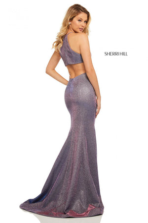 Sherri Hill 52481 prom dress images.  Sherri Hill 52481 is available in these colors: Electric Silver, Electric Purple, Electric Pink, Electric Gold, Electric Blue, Electric Aqua.