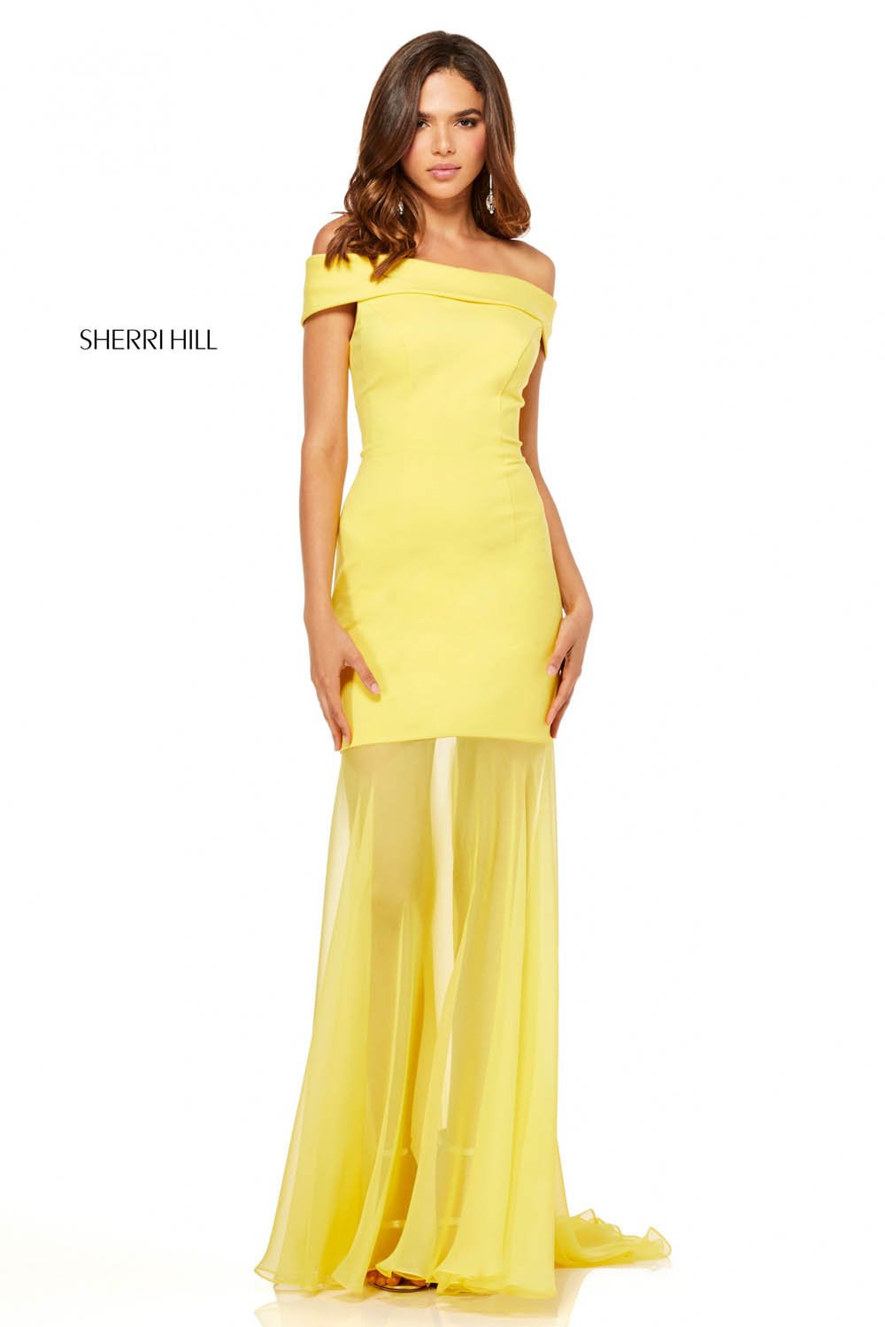 Sherri Hill 52482 prom dress images.  Sherri Hill 52482 is available in these colors: Ivory, Yellow, Black, Navy, Red, Wine.