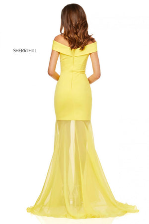 Sherri Hill 52482 prom dress images.  Sherri Hill 52482 is available in these colors: Ivory, Yellow, Black, Navy, Red, Wine.