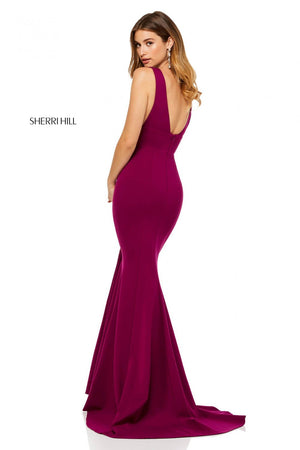 Sherri Hill 52483 prom dress images.  Sherri Hill 52483 is available in these colors: Plum, Ivory, Royal, Black, Red, Navy.