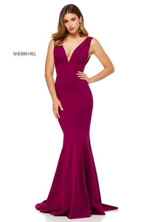Sherri Hill 52483 prom dress images.  Sherri Hill 52483 is available in these colors: Plum, Ivory, Royal, Black, Red, Navy.