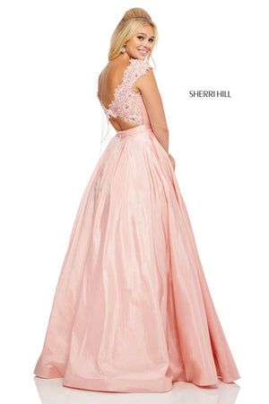 Sherri Hill 52487 prom dress images.  Sherri Hill 52487 is available in these colors: Blush, Light Blue, Ivory, Navy, Red, Black.