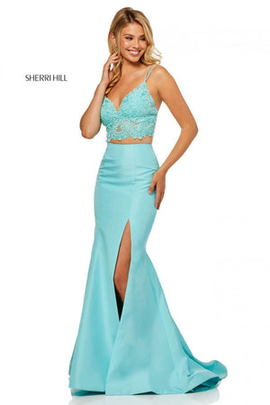 Sherri Hill 52493 prom dress images.  Sherri Hill 52493 is available in these colors: Ivory, Black, Coral, Aqua, Yellow, Light Blue, Fuchsia, Red.