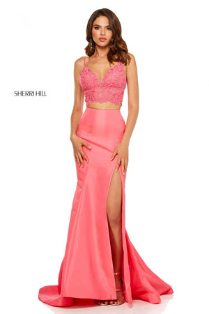 Sherri Hill 52493 prom dress images.  Sherri Hill 52493 is available in these colors: Ivory, Black, Coral, Aqua, Yellow, Light Blue, Fuchsia, Red.