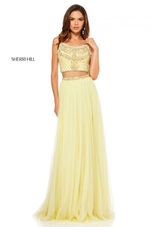 Sherri Hill 52516 prom dress images.  Sherri Hill 52516 is available in these colors: Light Yellow, Light Pink, Navy, Ivory, Black, Aqua, Light Blue, Lilac, Coral.