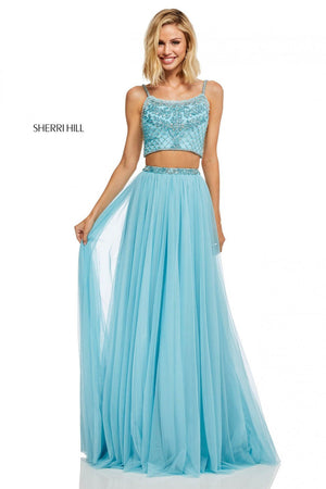 Sherri Hill 52516 prom dress images.  Sherri Hill 52516 is available in these colors: Light Yellow, Light Pink, Navy, Ivory, Black, Aqua, Light Blue, Lilac, Coral.