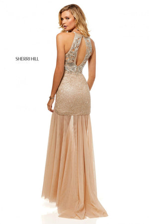 Sherri Hill 52520 prom dress images.  Sherri Hill 52520 is available in these colors: Nude Silver, Burgundy, Black Red, Nude Aqua, Ivory Silver Pink, Aqua, Navy Blush.