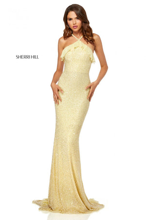 Sherri Hill 52526 prom dress images.  Sherri Hill 52526 is available in these colors: Light Yellow, Nude, Lilac, Aqua, Navy, Black, Red.