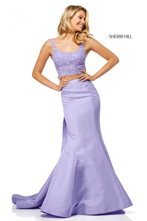 Sherri Hill 52528 prom dress images.  Sherri Hill 52528 is available in these colors: Ivory, Yellow, Red, Lilac, Black, Coral, Aqua.