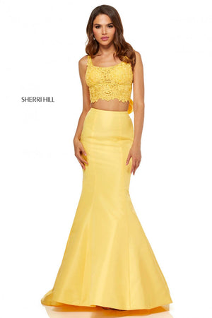 Sherri Hill 52528 prom dress images.  Sherri Hill 52528 is available in these colors: Ivory, Yellow, Red, Lilac, Black, Coral, Aqua.