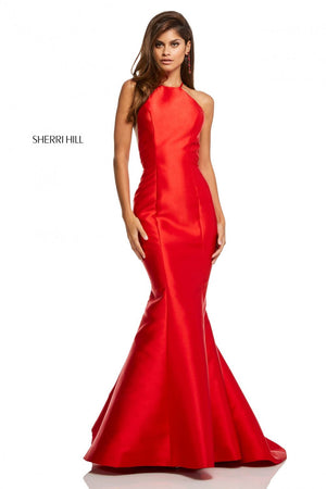 Sherri Hill 52575 prom dress images.  Sherri Hill 52575 is available in these colors: Red, Black, Yellow, Light Blue, Light Pink, Ivory.