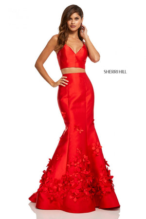 Sherri Hill 52580 prom dress images.  Sherri Hill 52580 is available in these colors: Red, Lilac, Coral, Ivory, Yellow, Light Blue, Black.