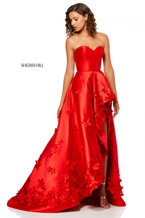 Sherri Hill 52581 prom dress images.  Sherri Hill 52581 is available in these colors: Red, Light Blue, Lilac, Ivory, Coral, Yellow.