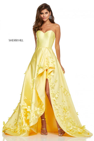 Sherri Hill 52581 prom dress images.  Sherri Hill 52581 is available in these colors: Red, Light Blue, Lilac, Ivory, Coral, Yellow.